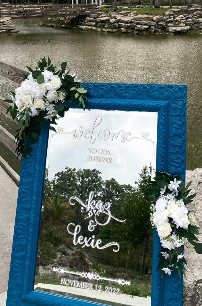 Framed mirror welcome sign