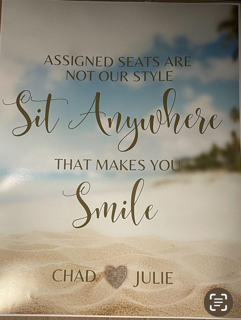 “Sit anywhere” seating sign