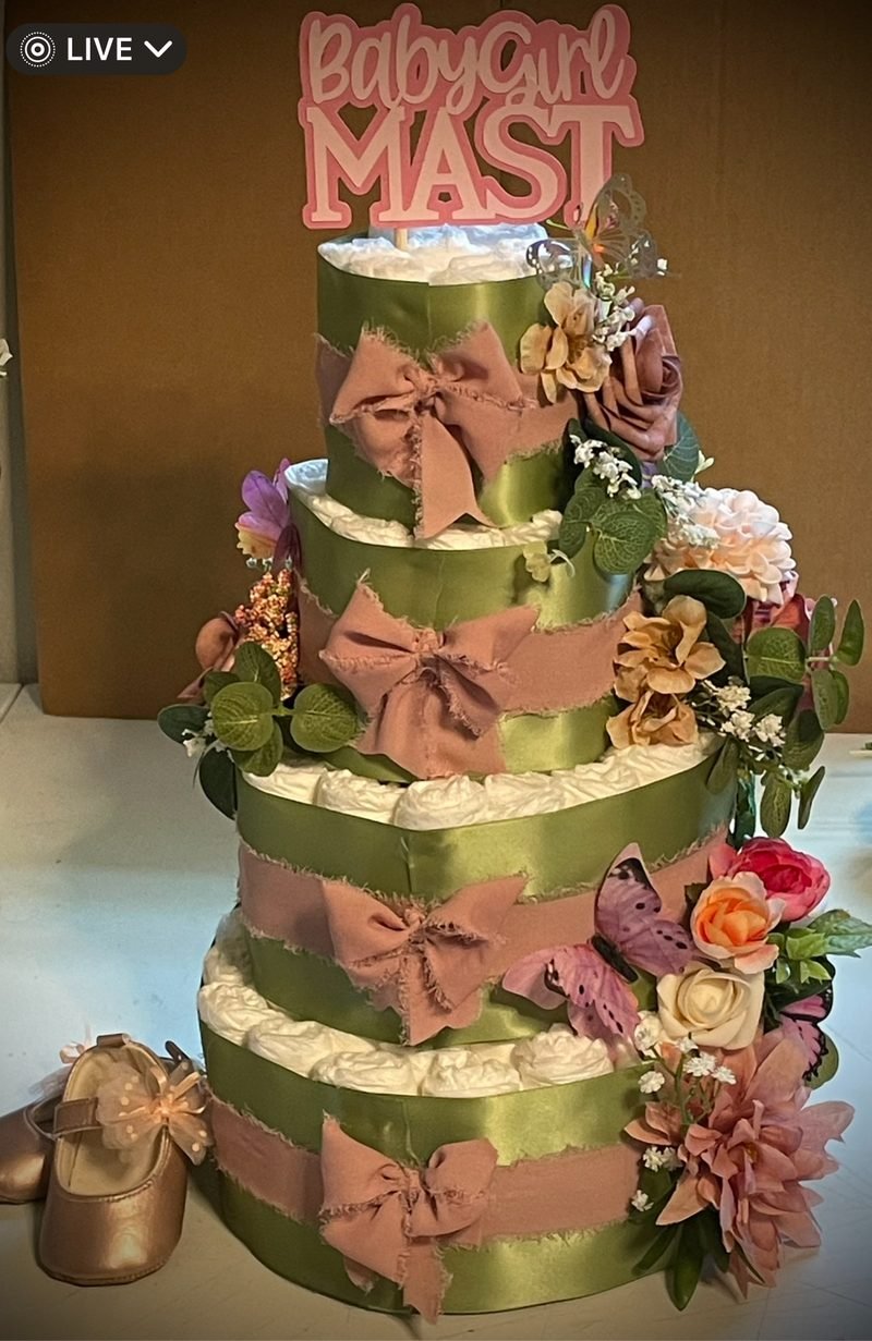Blush floral diaper cake