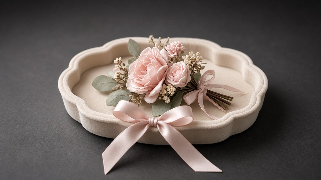 Corsage keepsake on velvet tray